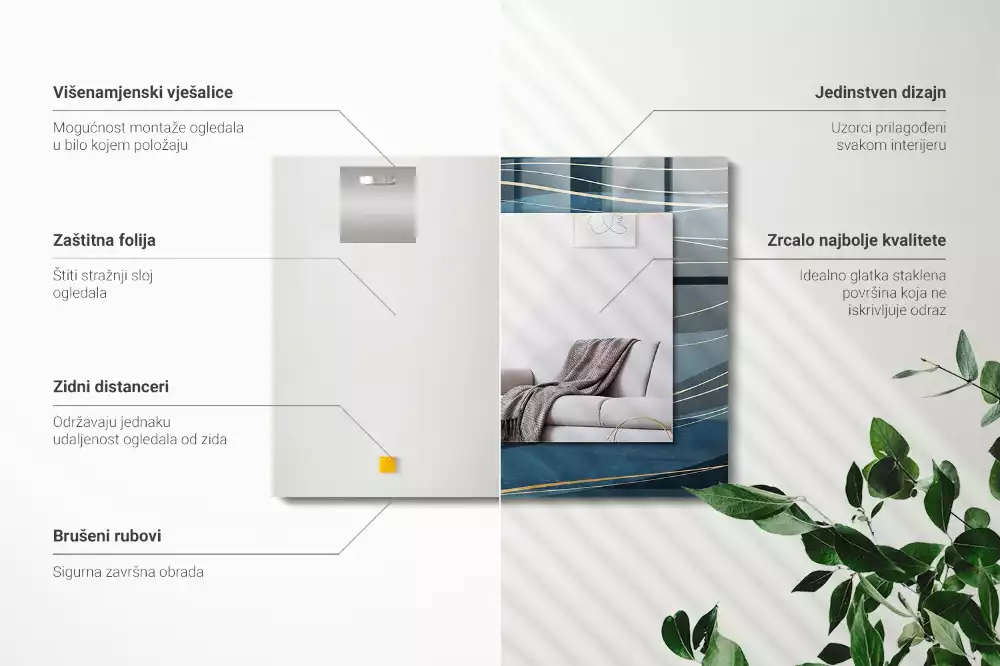 Lustro ramka z nadrukiem prostokątne kreski abstrakcyjne