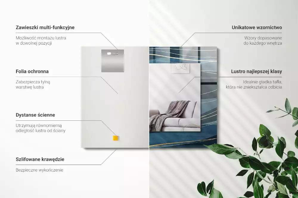 Lustro ramka z nadrukiem prostokątne kreski abstrakcyjne