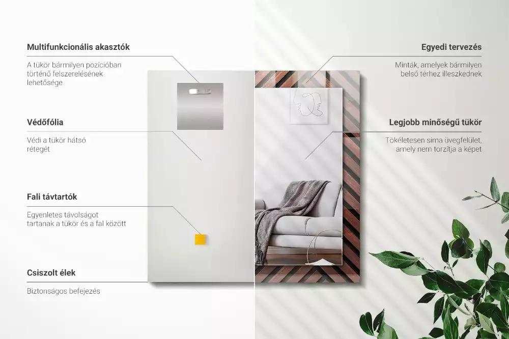 Lustro z drukowaną ramką prostokątne ukośne listwy drewniane