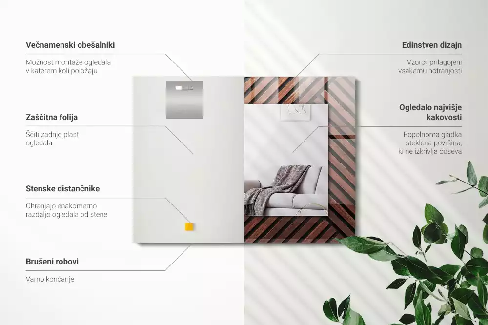 Lustro z drukowaną ramką prostokątne ukośne listwy drewniane