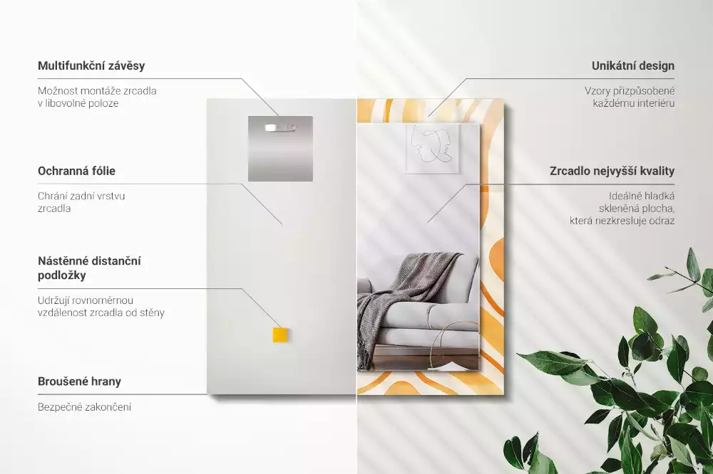 Lustro dekoracyjne prostokątne abstrakcyjne pomarańczowe desenie