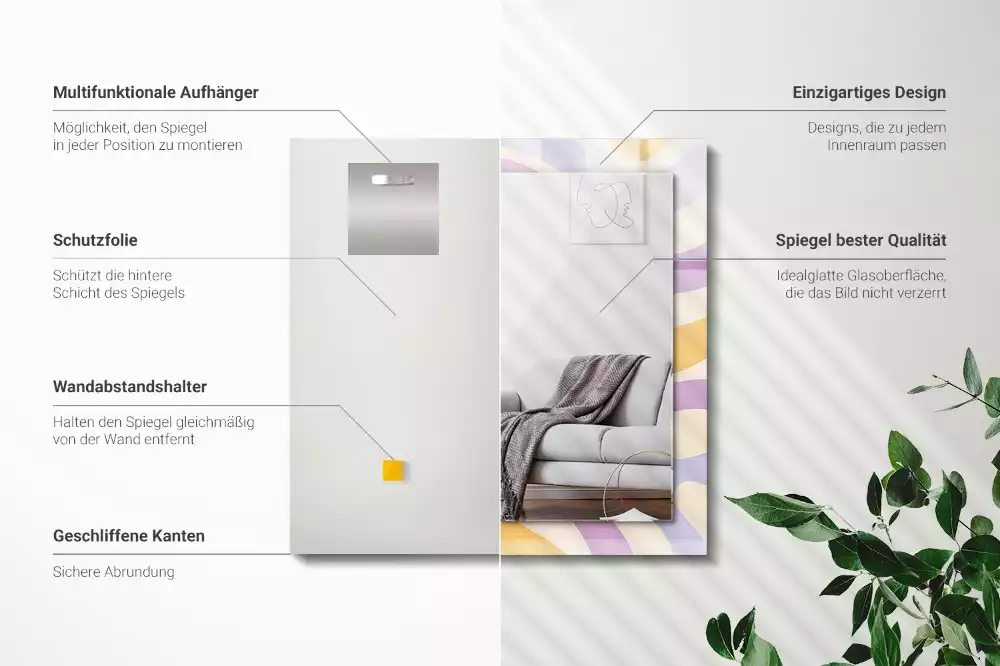 Lustro z nadrukiem prostokątne abstrakcyjne barwne desenie