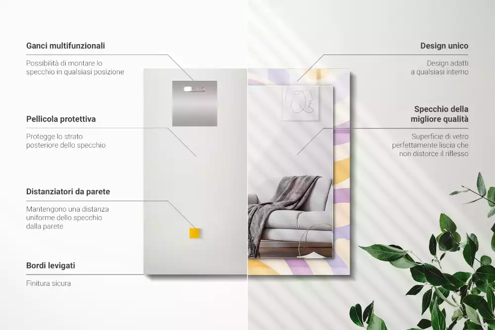 Lustro z nadrukiem prostokątne abstrakcyjne barwne desenie
