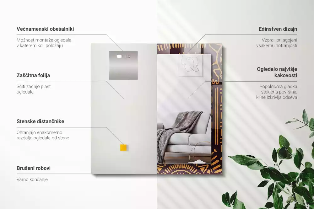 Lustro z nadrukiem prostokątne deseń etniczny