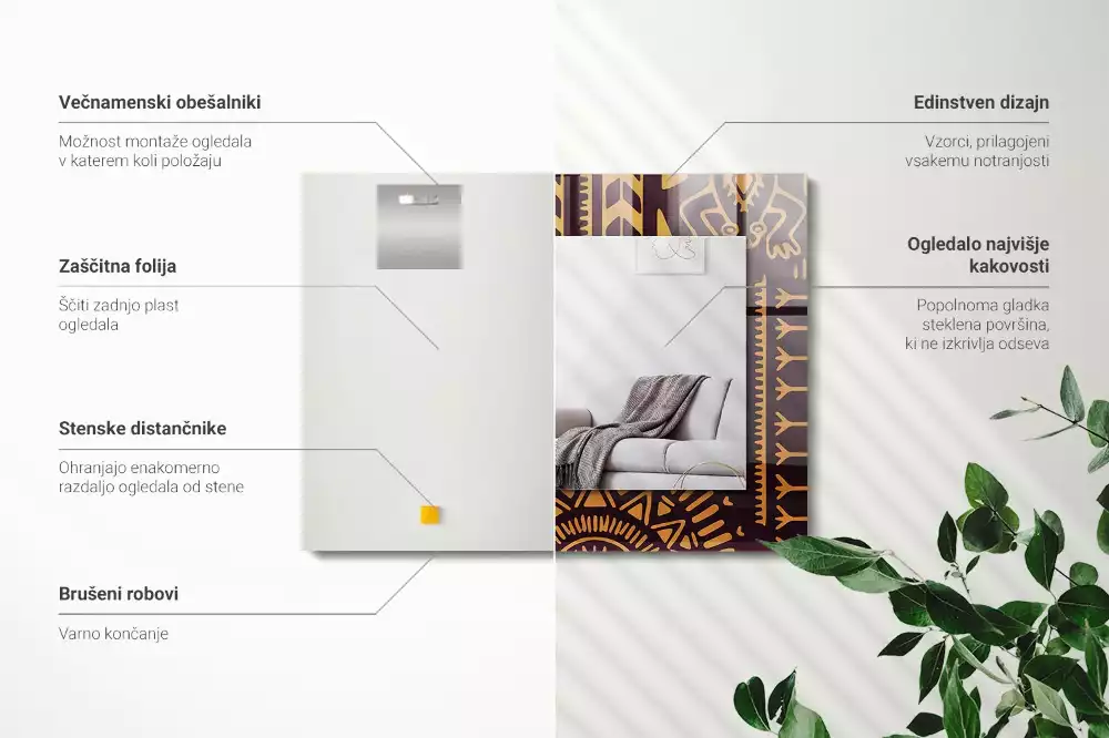 Lustro z nadrukiem prostokątne deseń etniczny