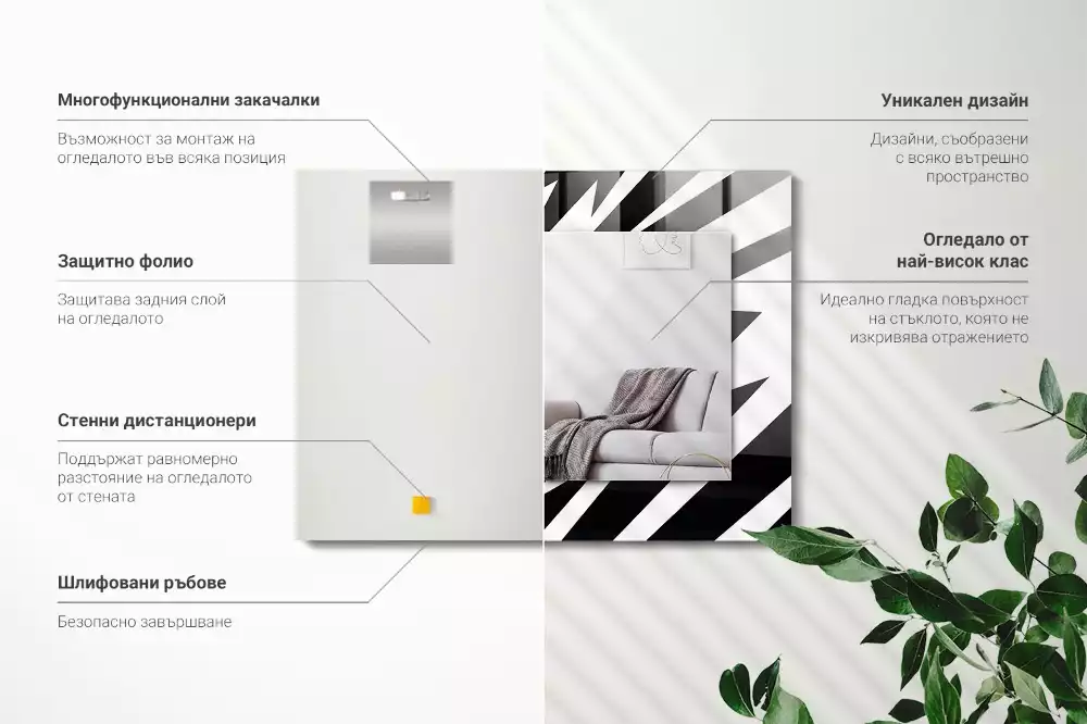 Lustro z nadrukiem dekoracyjne prostokątne czarno-biała geometria