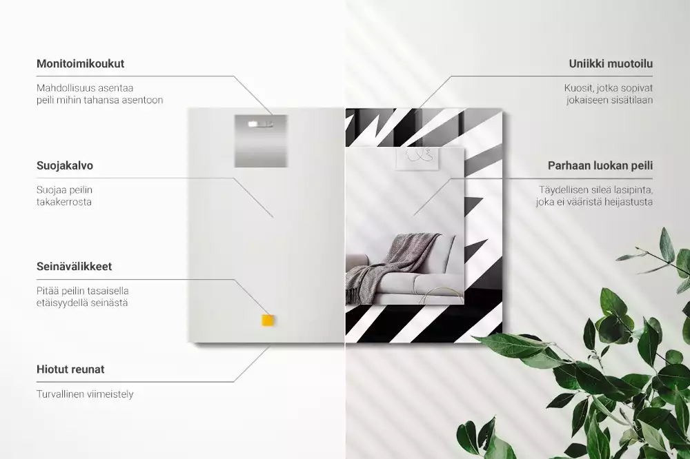 Lustro z nadrukiem dekoracyjne prostokątne czarno-biała geometria