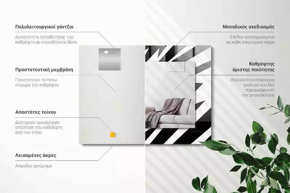 Lustro z nadrukiem dekoracyjne prostokątne czarno-biała geometria