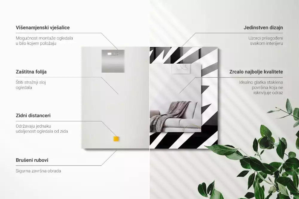 Lustro z nadrukiem dekoracyjne prostokątne czarno-biała geometria