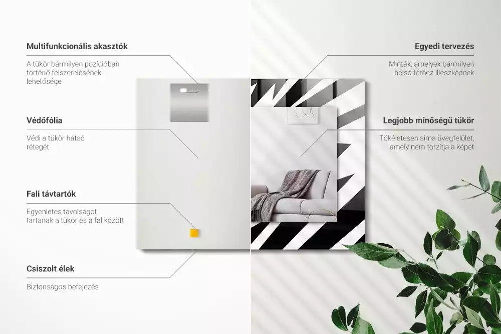 Lustro z nadrukiem dekoracyjne prostokątne czarno-biała geometria