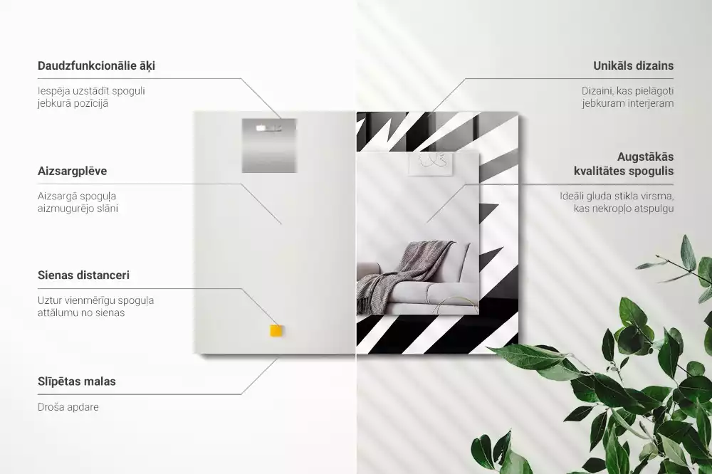 Lustro z nadrukiem dekoracyjne prostokątne czarno-biała geometria