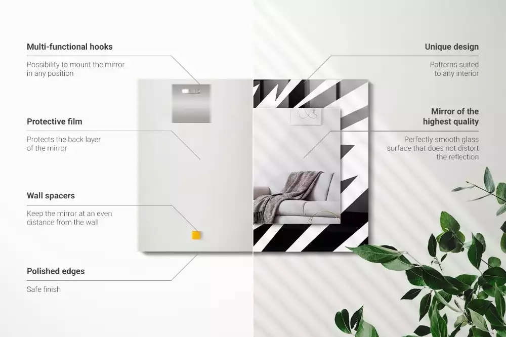 Lustro z nadrukiem dekoracyjne prostokątne czarno-biała geometria