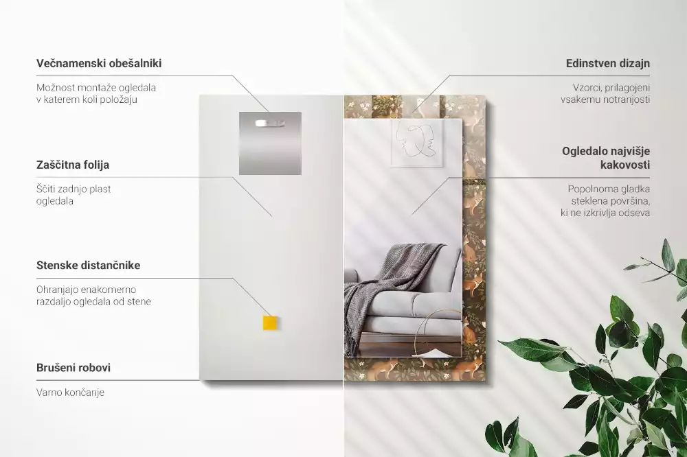 Lustro z nadrukiem prostokątne lis i sowa