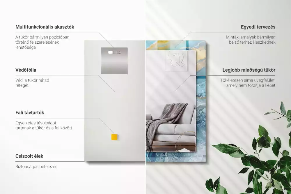 Lustro z nadrukiem dekoracyjne prostokątne abstrakcyjny marmur żywiczny