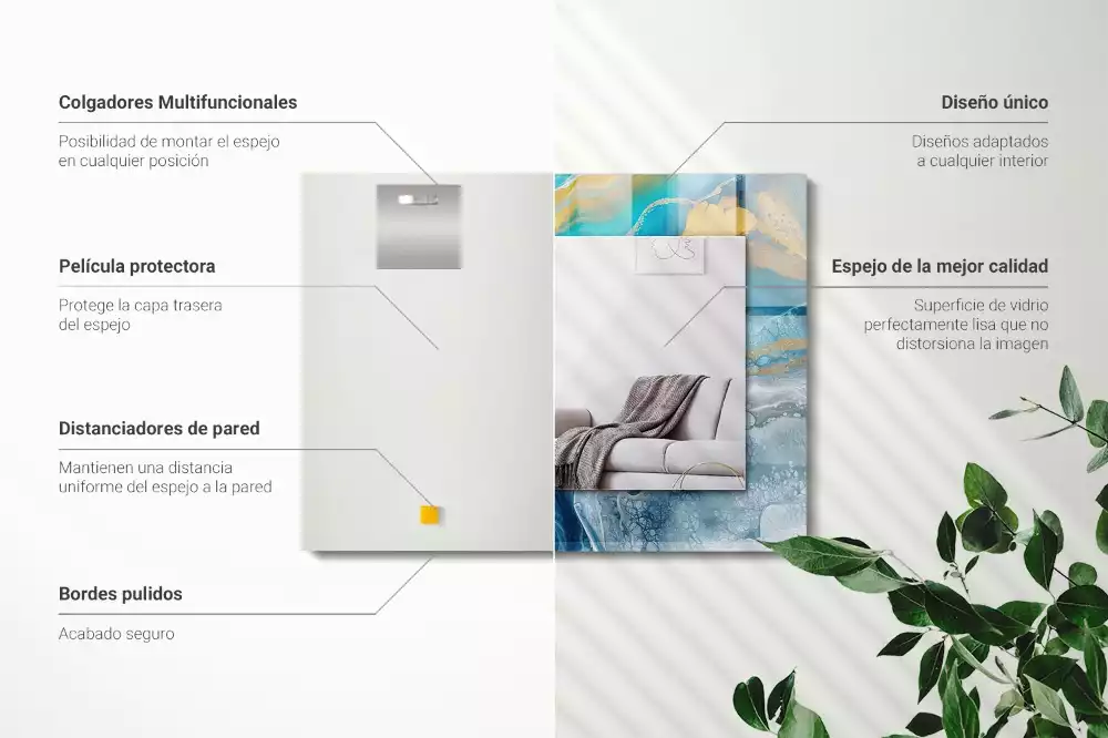 Lustro z nadrukiem dekoracyjne prostokątne abstrakcyjny marmur żywiczny