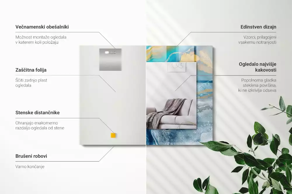 Lustro z nadrukiem dekoracyjne prostokątne abstrakcyjny marmur żywiczny