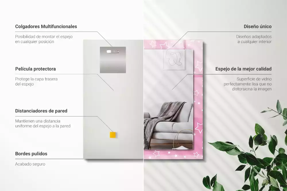 Lustro z drukowaną ramką prostokątne różowe gwiazdki