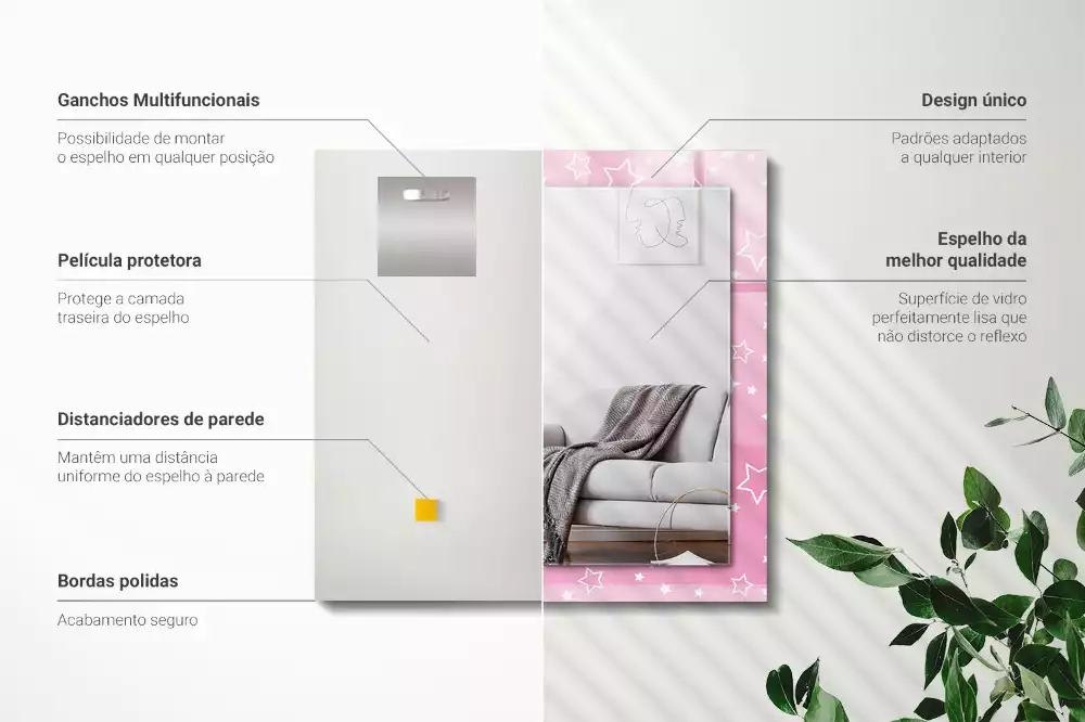 Lustro z drukowaną ramką prostokątne różowe gwiazdki