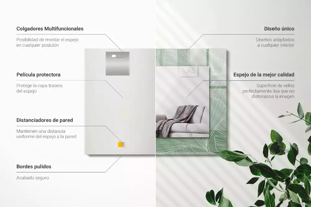 Lustro z nadrukiem prostokątne liście miłorzębu