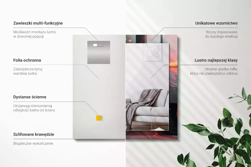 Lustro z nadrukiem dekoracyjne prostokątne lawowa abstrakcja