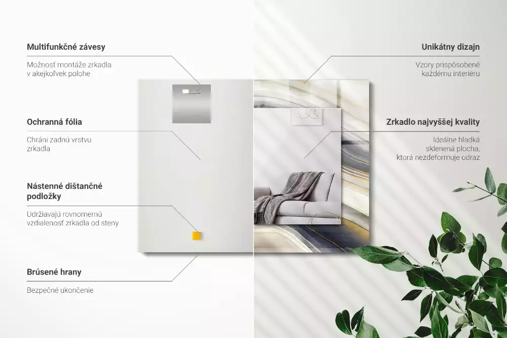 Lustro ramka z nadrukiem prostokątne abstrakcyjne fale kolorów