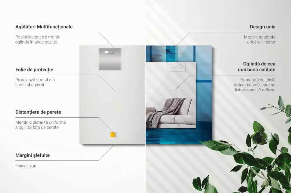Lustro z drukowaną ramką prostokątne błękitna sztuka abstrakcyjna