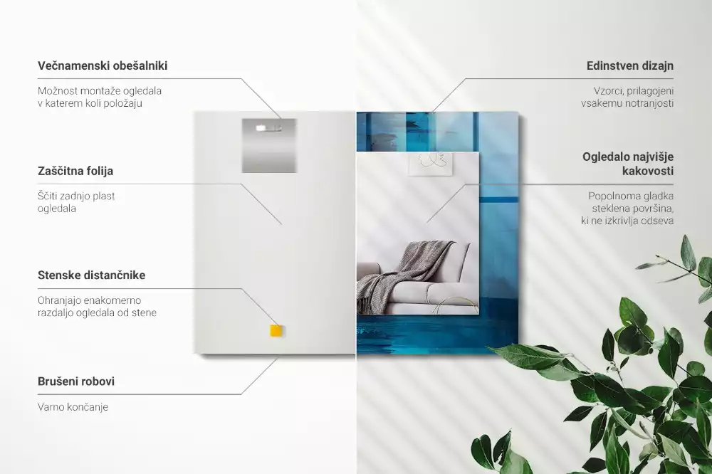 Lustro z drukowaną ramką prostokątne błękitna sztuka abstrakcyjna