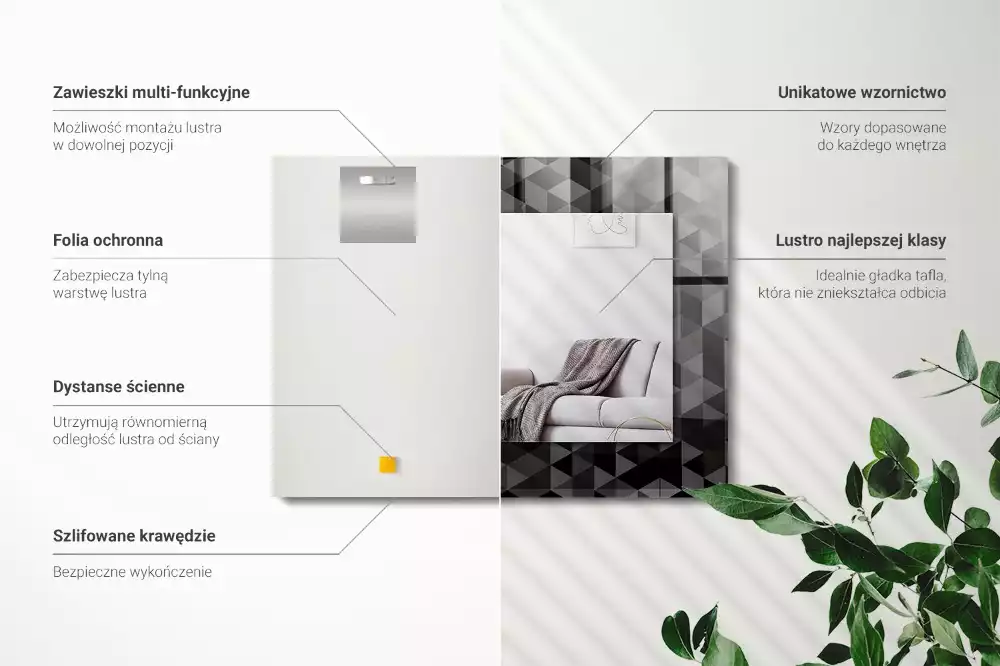 Lustro dekoracyjne prostokątne czarno-szare trójkąty