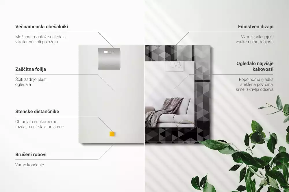 Lustro dekoracyjne prostokątne czarno-szare trójkąty