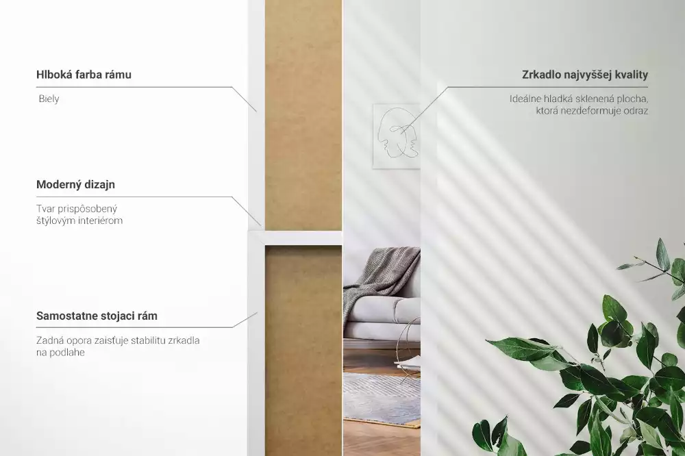 Wysokie stojące lustro biała rama minimalistyczne