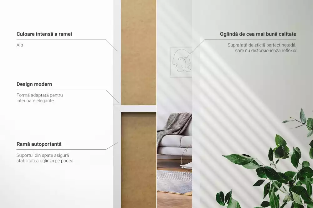 Wysokie stojące lustro biała rama minimalistyczne
