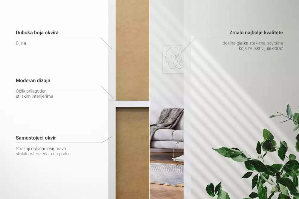 Wysokie stojące lustro biała rama minimalistyczne