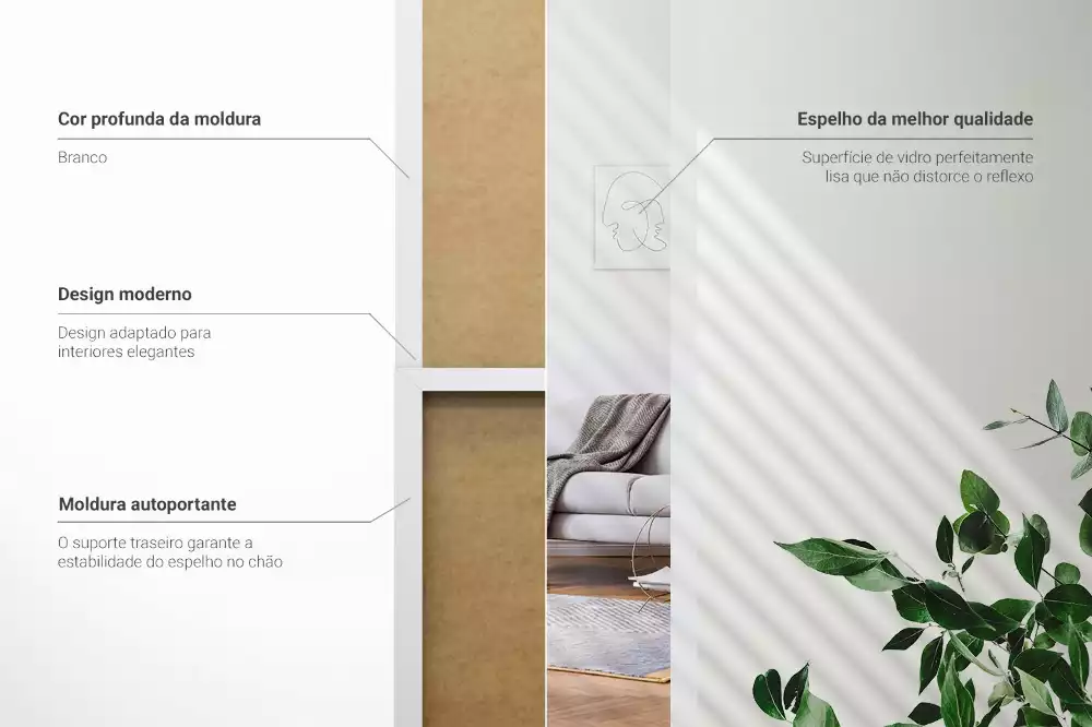 Wysokie stojące lustro biała rama minimalistyczne