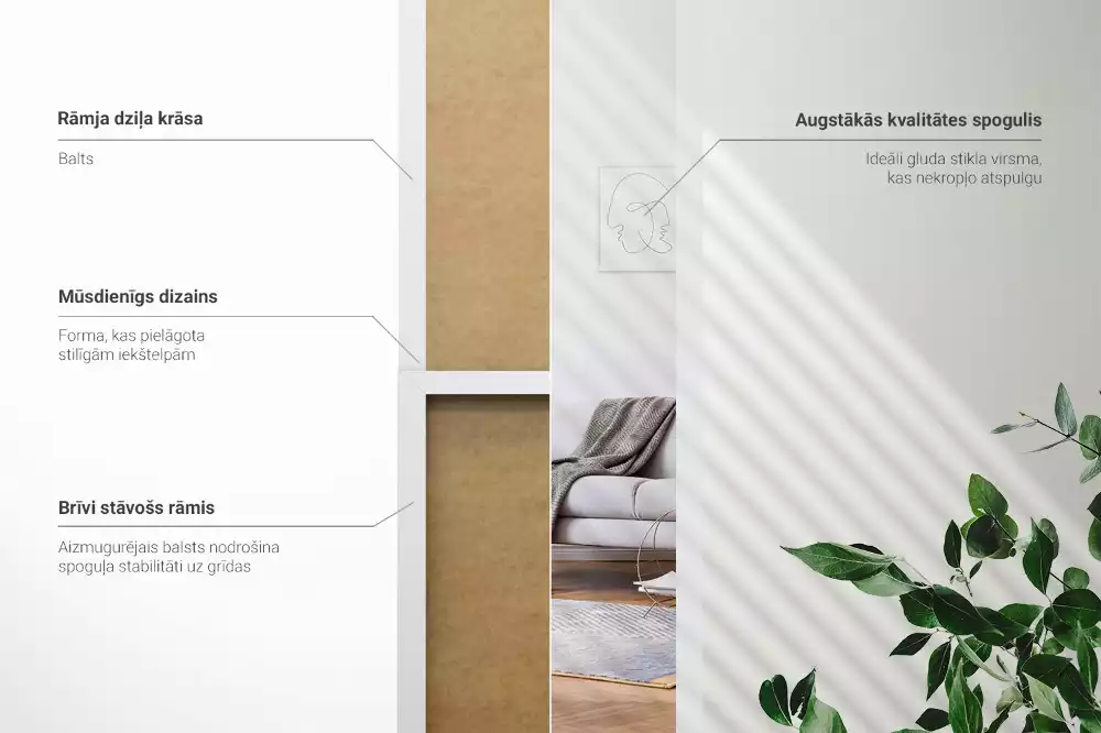 Wysokie stojące lustro biała rama minimalistyczne