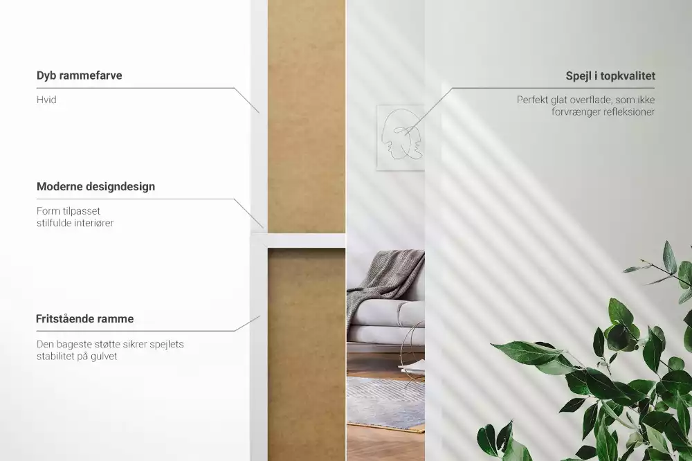 Wysokie stojące lustro biała rama minimalistyczne