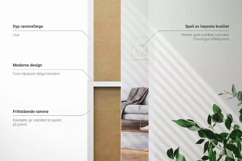 Wysokie stojące lustro biała rama minimalistyczne