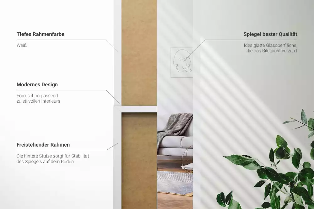 Wysokie stojące lustro biała rama minimalistyczne