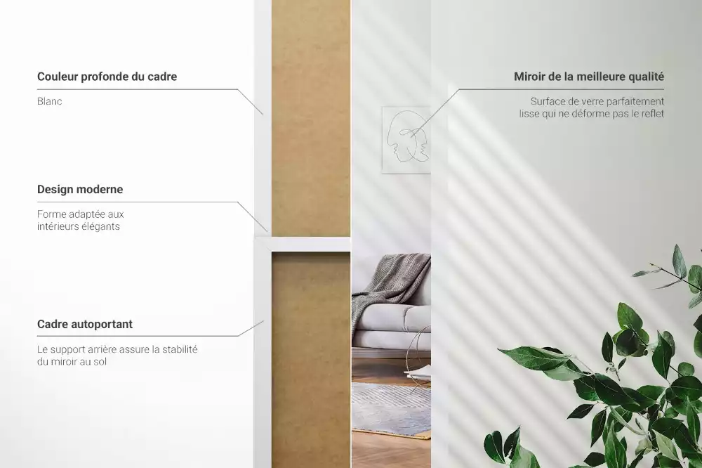 Wysokie stojące lustro biała rama minimalistyczne