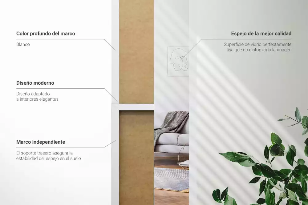 Wysokie stojące lustro biała rama minimalistyczne