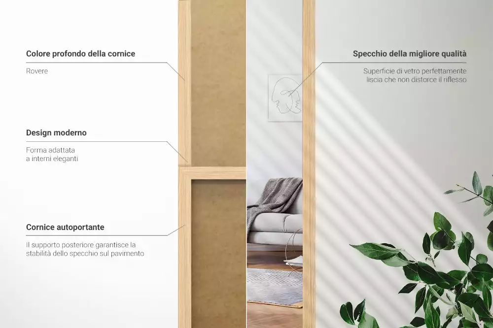 Duże lustro stojące dębowa rama nowoczesne