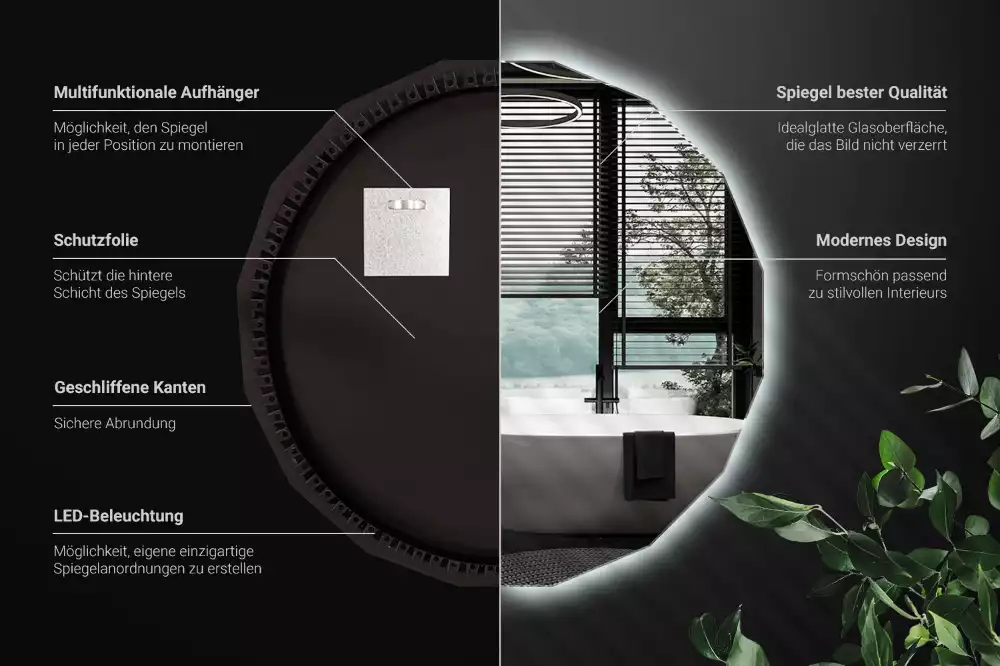 Lustro geometryczne z podświetleniem LED