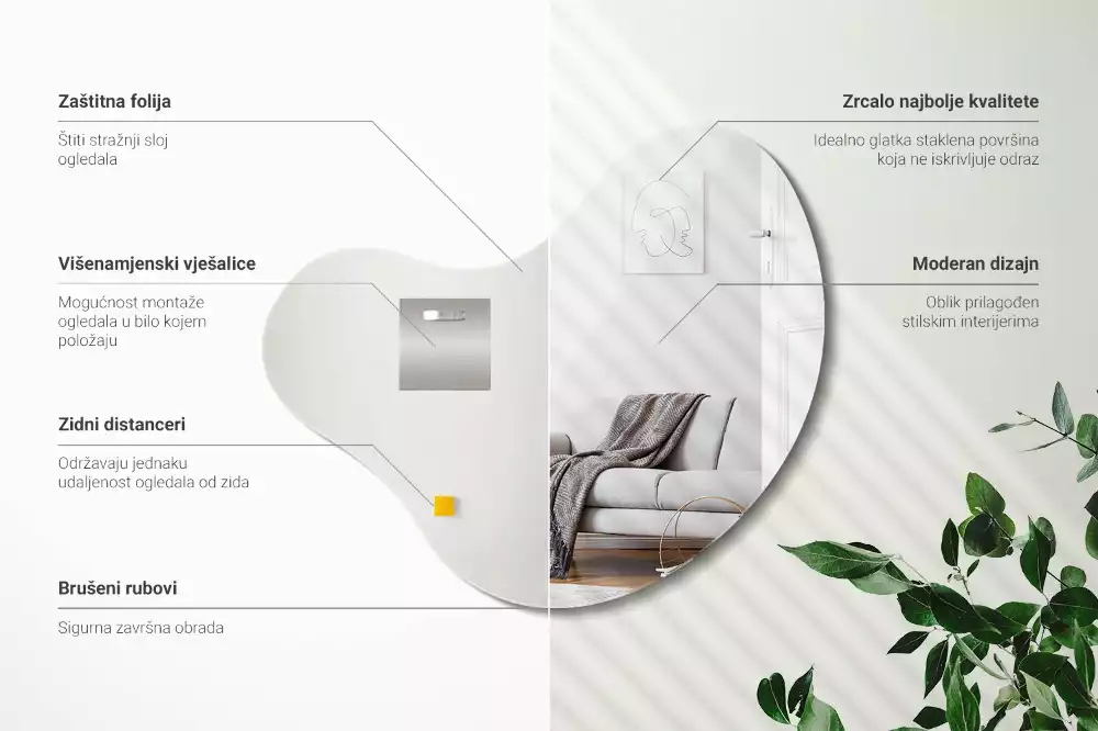 Organiczne lustro wiszące dekoracyjne