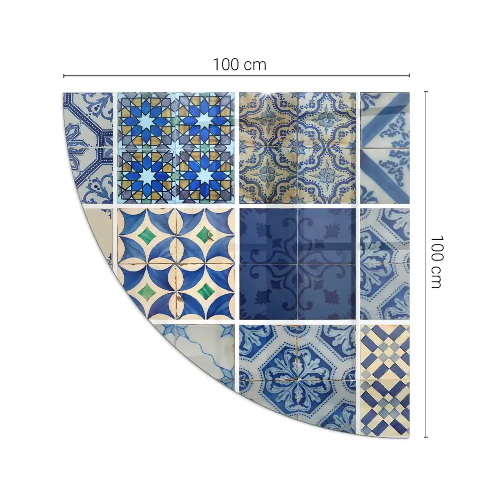 Ćwiartka koła szkło pod kominek wzór inspirowany ceramiką