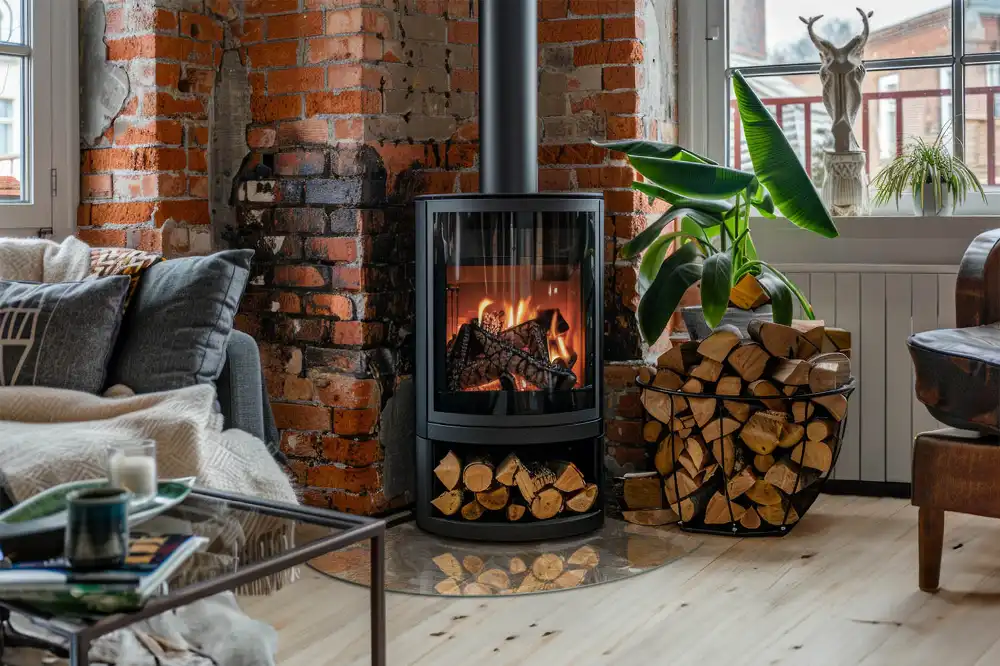 Ćwiartka szkło pod kominek narożny liściaste ornamenty w stylu