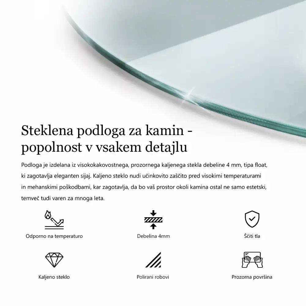 Szyba hartowana pod kominek ćwiartka transparentna