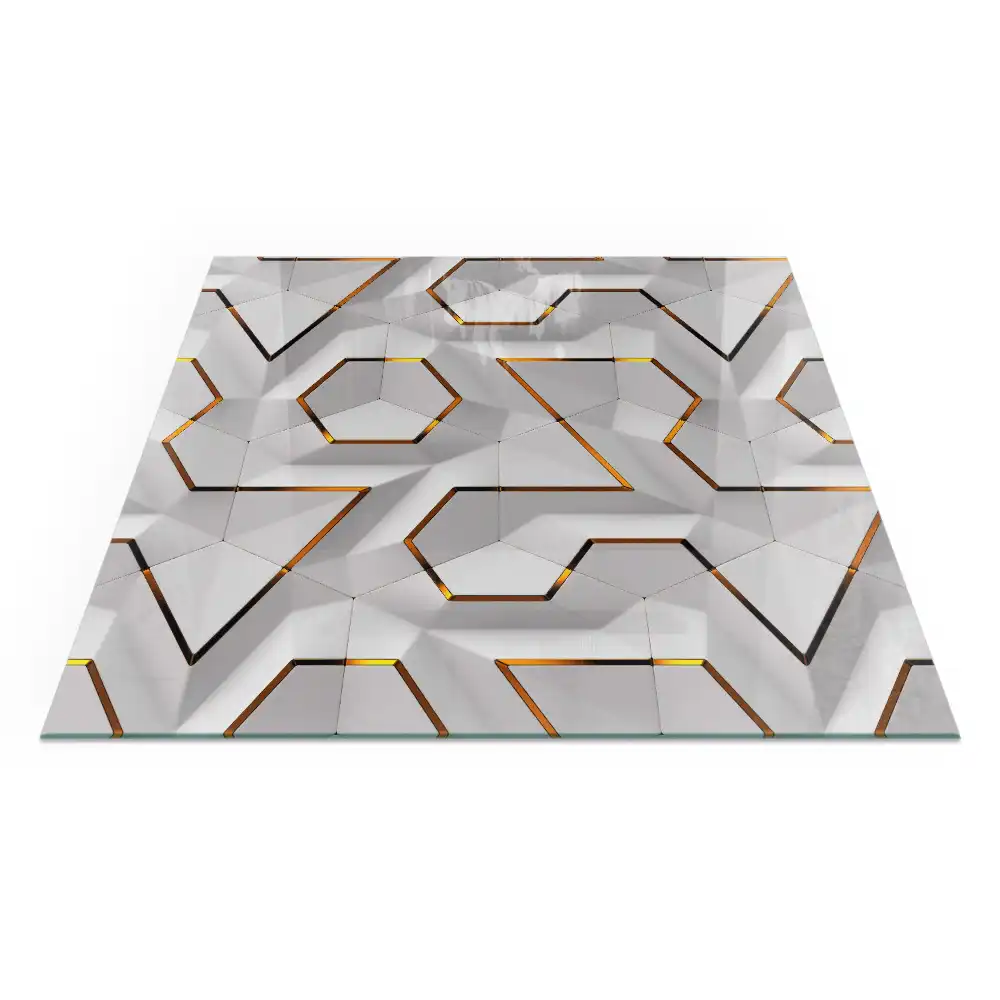 Kwadratowe szkło pod kominek z geometrycznym wzorem 3d