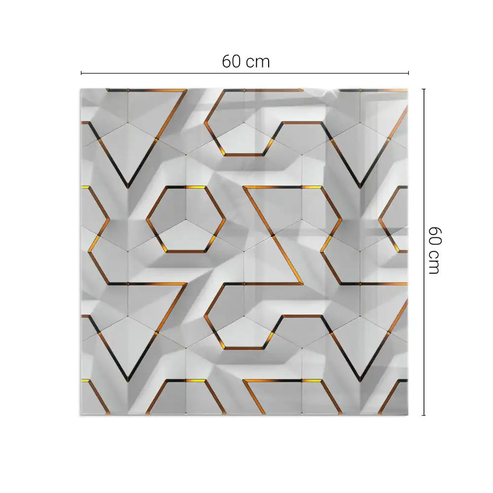 Kwadratowe szkło pod kominek z geometrycznym wzorem 3d