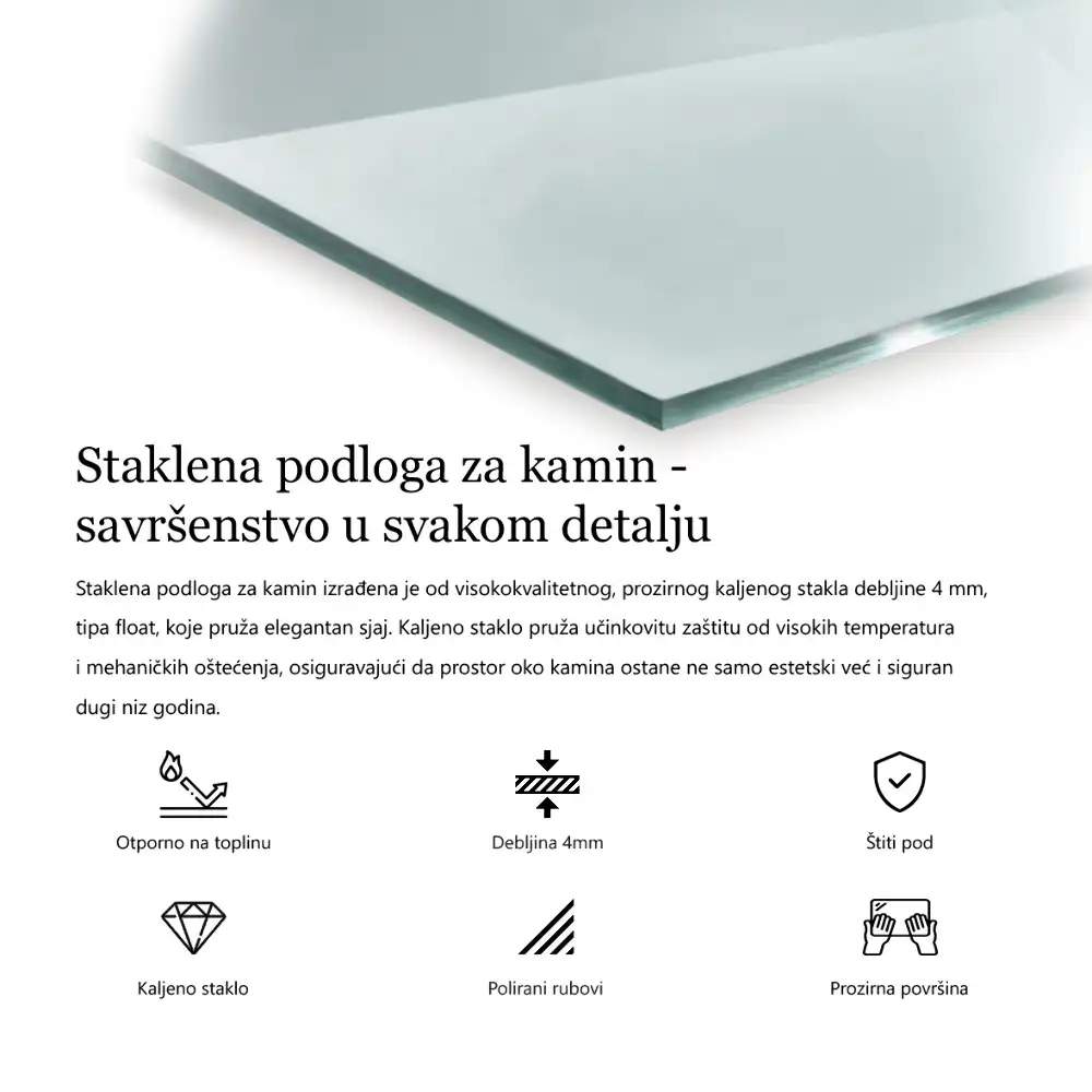 Szyba pod kominek kwadratowa transparentna