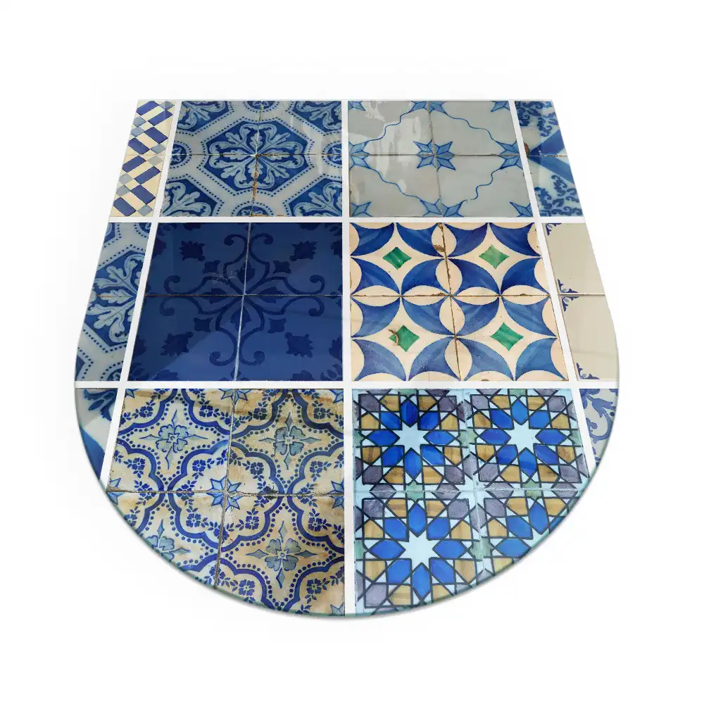 Półowalna podstawa kominkowa z motywem płytek ceramicznych