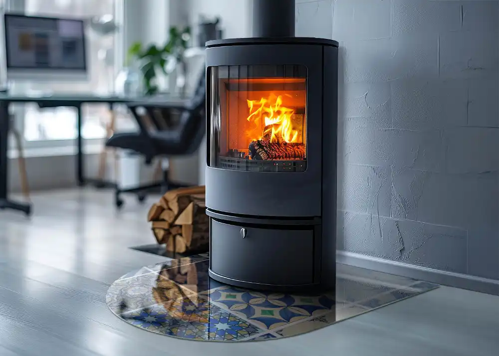 Półowalna podstawa kominkowa z motywem płytek ceramicznych